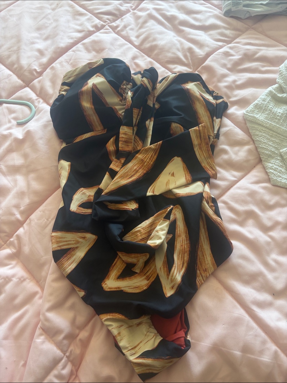 DKNY Black One-Piece Swimsuit with Gold Brushstroke Print